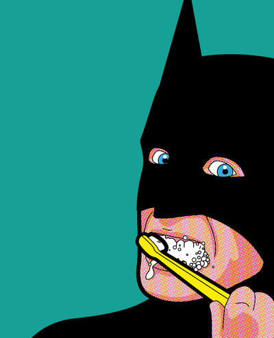 Batman brushing teeth